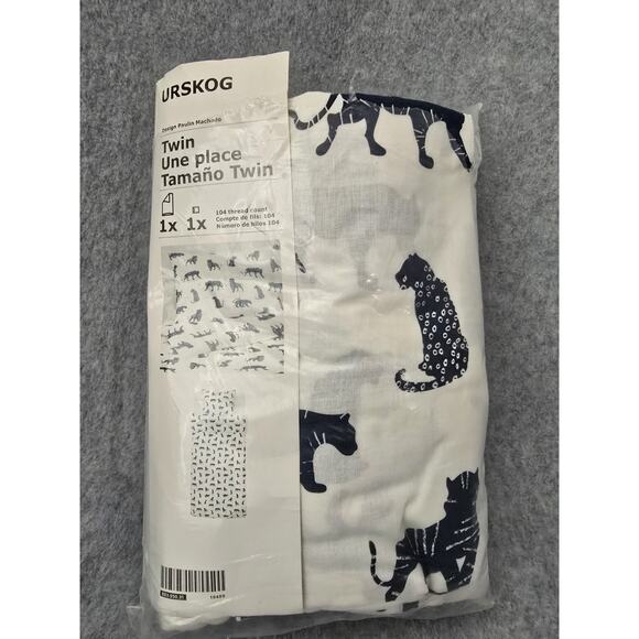 Ikea Urskog Kids Bedding Tiger White Navy Single Duvet Cover & 1 Pillow Case - Picture 1 of 4